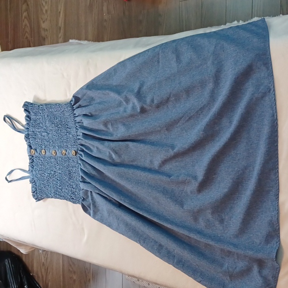 love by chesley chambray prairie smocked sundress button front spaghetti strap l - Picture 7 of 14